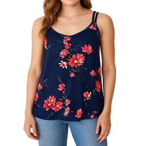 Women's Blue Tropical Floral Print Flowy Cami Tank Top By Papermoon Size 1X NWT